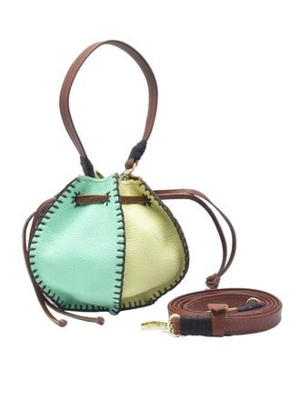 Carlos Falchi Mini Bucket Pouch Top Grain Leather Bag in Lemon Lime at Nordstrom