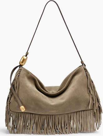 DKNY Velvet Suede Fringe Large Shoulder in Truffle at Nordstrom