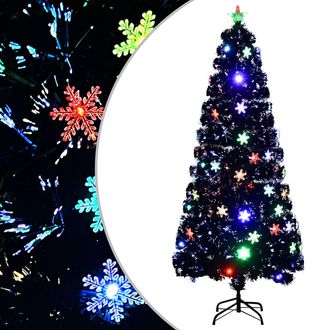 vidaXL &Aacute;rbol De Navidad Copos De Nieve Led Fibra &Oacute;ptica Negro 180 Cm Vidaxl