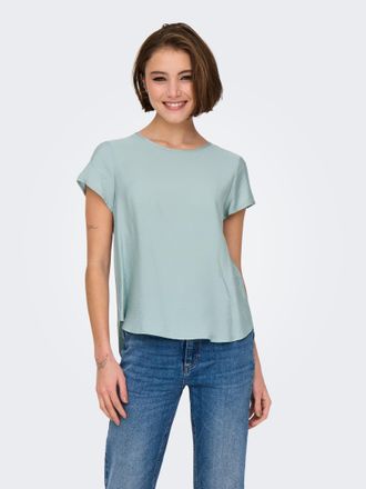 Only Blusenshirt ONLY ONLAYA LIFE S/S O-NECK TOP NOOS PTM, Damen, Gr. XS (34), grau (gray mist), Web, Obermaterial: 83% Viskose, 17% Nylon, unifarben, regu