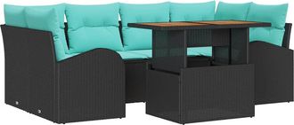 vidaXL Conjunto De Sof&aacute; De Jard&iacute;n 7 Uds. Negro Polirat&aacute;n Vidaxl