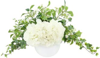 Creative Displays Inc. Handmade Faux Hydrangeas & Ivy In Round Fiberstone Pot