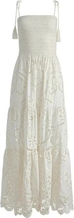 Alice & Olivia Eyelet Ruffle Maxi Jurk - Dames - Maxi kleedjes - Wit - S - Katoen - Kleedjes