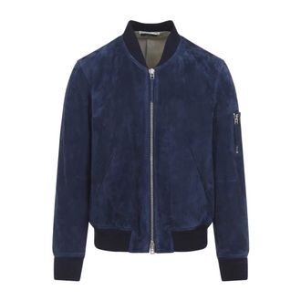 Tom Ford Soft Suede Bomber - Heren - Leren en Su&egrave;de Jassen - Blauw - L - Katoen - Jassen