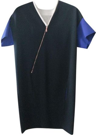 Cedric Charlier Black & Blue Asymmetric Zip Dress Size 38