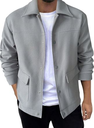 Generic Mens Jackets Dressy Casual Long Sleeve Woolen Coats Fashion Solid Color UK Warm Jacket Turndown Collar Buttons Coat Outwear With Pockets