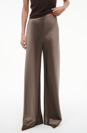Staud Stroll Wide Leg Stretch Silk Pants in Truffle at Nordstrom, Size X-Large