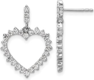 Diamond2Deal 14k White Gold 1 Ct Lab Grown Diamond Heart Drop Dangle Earrings
