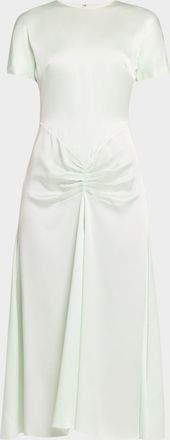 Victoria Beckham Gathered Waist Satin Midi Dress