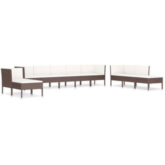 vidaXL Set Muebles De Jard&iacute;n 10 Piezas Cojines Rat&aacute;n Sint&eacute;tico Marr&oacute;n Vidaxl