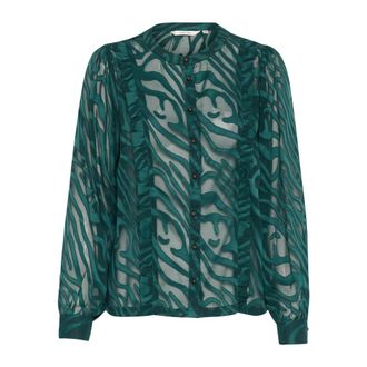 Cream Ponderosa Pine Animal Mesh Blouse - female - Cream - Shirts - Green - XS - Blouses & Shirts