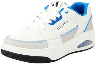 Skechers Mens Uno Court Low-Post Trainers, White and Grey Leather/Duraleather/Blue M, 10.5 UK