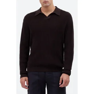 Madewell Johnny Collar Long Sleeve Merino Wool Sweater Polo in Chocolate at Nordstrom, Size Medium