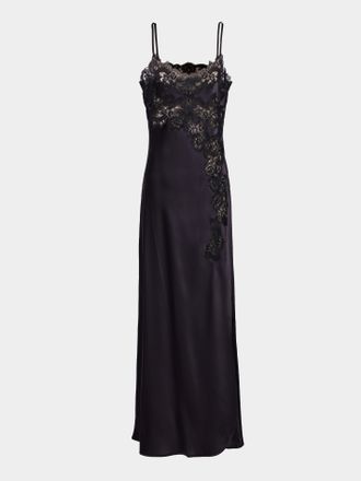 Loretta Caponi Giadeite Silk and Lace Long Dress