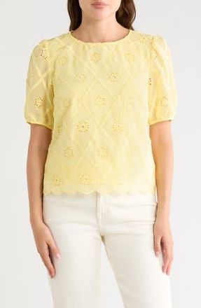 Nanette Lepore Embroidered Eyelet Short Sleeve Top in Yellow at Nordstrom Rack, Size X-Large