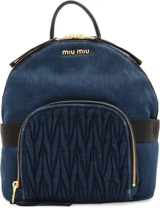 Miu Miu Blue Denim Leather Backpack (Pre-Owned)