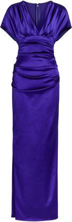 Talbot Runhof Pleated Satin Maxi Dress - Blue