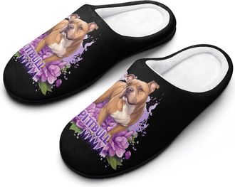 Generic Pitbull Mama Purple Flowers Womens Slippers Warm House Slippers Indoor House Shoes with Anti-Skid Rubber Sole
