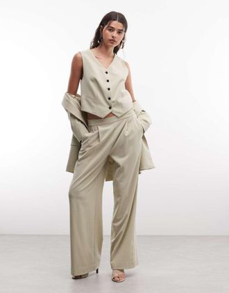 AllSaints Aleida Tri - Gilet sartoriale verde pallido in coordinato