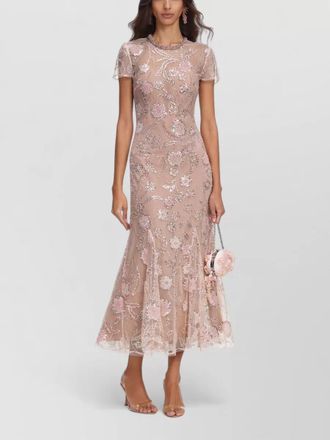 Self Portrait floral sequin midi dress sheer overlay