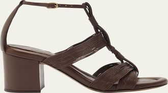 Alexandre Birman Olga Leather Block-Heel Strappy Sandals