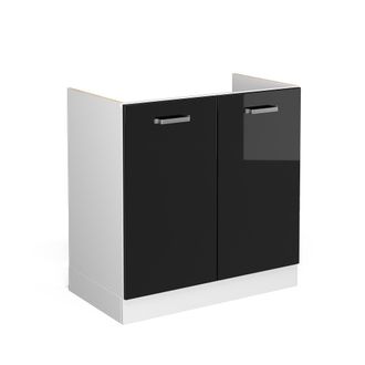 Vicco Mueble Bajo Para El Fregadero R-line, Negro Brillo Intenso, 80 Cm Con Puertas, Sin Encimera Vicco