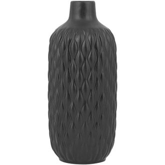 Beliani Beliani - Jarr&oacute;n Decorativo De Gres Negro Mate 31 Cm Forma De Botella Moderno Glamuroso Emar