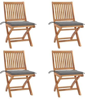 vidaXL Sillas De Jard&iacute;n Plegables 4 Uds Madera Maciza Teca Con Cojines Vidaxl