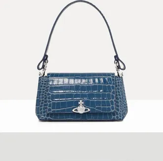 Vivienne Westwood Hazel Medium Handbag Emboss Croc Leather Blue