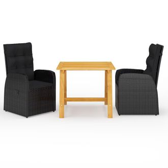 vidaXL Juego De Comedor Para Jard&iacute;n 3 Piezas Negro Vidaxl