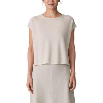 Eileen Fisher Organic Linen & Organic Cotton Cap Sleeve T-Shirt in Undyed Natural at Nordstrom, Size X-Large