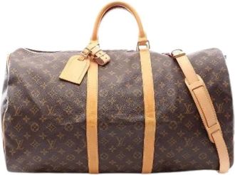 Louis Vuitton Vintage, unisex, Bruin, ONE Size, Leer, Pre-owned Keepall Bandouliere Monogram Coated Canvas Boston Bag