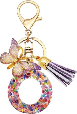 Generic Alphabet exquisite small gift charms keychains, handbag charms, car accessories, butterfly tassel keychains (O)