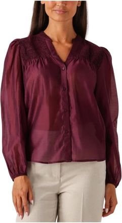 Co'Couture Overhemden, Dames, Rood, S, Wol, Bordeaux Smock V-hals Blouse