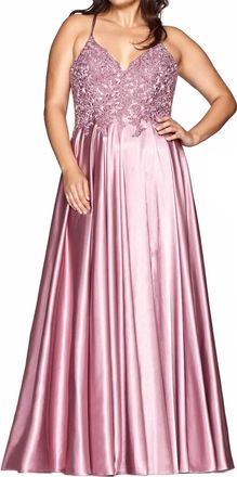 Faviana Lace Bodice A-Line Gown In Mauve