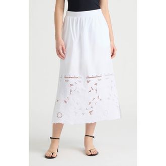 NVLT Cotton Poplin Eyelet Midi Skirt in White at Nordstrom Rack, Size X-Small