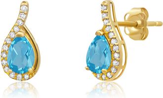 MAX + STONE 14k Yellow or White Gold Gemstone Pear Shape Drop Stud with Diamonds Accents