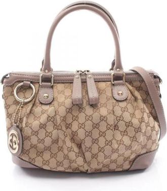 Gucci Pre-owned Vintage Canvas Shoulder Bag - Dames - Vintage Schoudertas - Beige - ONE Size - Leer - Vintage