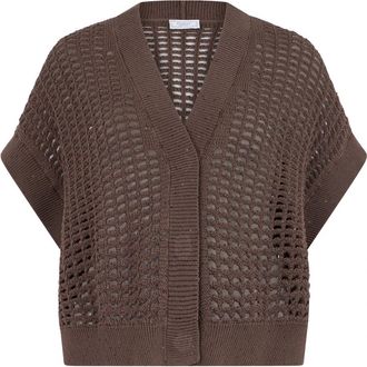 PESERICO Kanten Gebreid Vest - Dames - Vesten - Bruin - XL - Katoen - Truien & Vesten