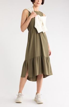 Zella Pursuit Tiered Midi Dress in Olive Night at Nordstrom Rack, Size X-Large