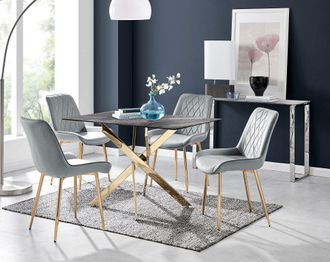 Furniturebox Leonardo Grey Glass Marble Effect Gold Leg Table & 4 Pesaro Gold Leg Chairs