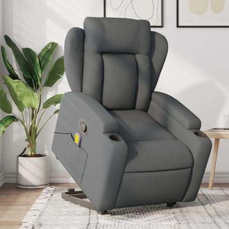 vidaXL Poltrona Alzapersona Massaggi Reclinabile Grigio Scuro Tessuto - Vidaxl