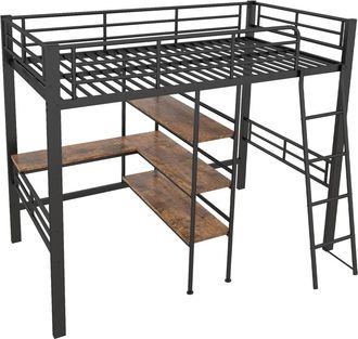 Urban Meuble Cama alta de metal 90x200 cm con escritorio y estanter&iacute;as