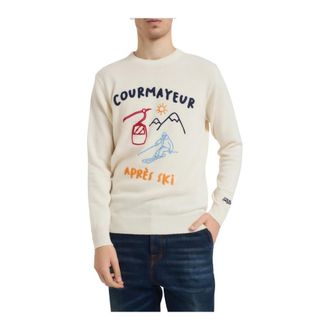 MC2 Saint Barth Truien & Vesten, Heren, Beige, M, Wol, Girocollo con ricamo Courmayeur