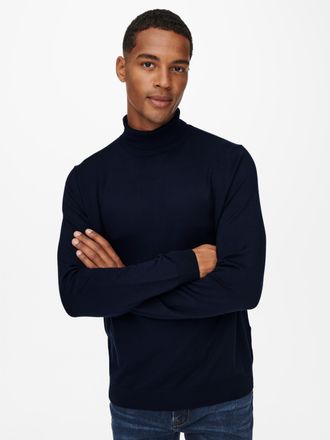 Only & Sons Rollkragenpullover ONLY & SONS ONSWYLER LIFE REG ROLL NECK KNIT NOOS, Herren, Gr. S, blau (schwarz navy), Feinstrick, Obermaterial: 78% Viskose, 22% P