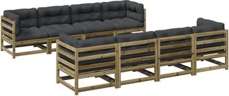 vidaXL Set De Sof&aacute;s Jard&iacute;n 9 Pzas Con Cojines Madera Pino Impregnada Vidaxl