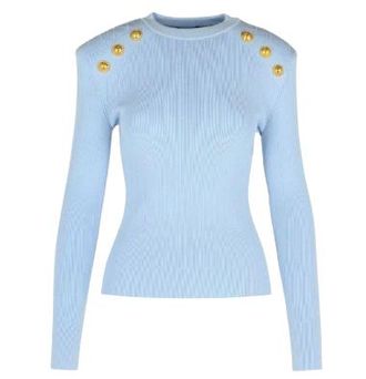 Balmain Baby Blue Virgin Wool Blend Knit Size S