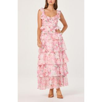 ASTR the Label Adessa Floral Ruffle Trim Tiered Dress in Pink Floral at Nordstrom, Size X-Small