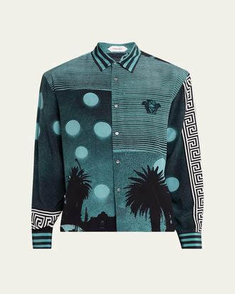 Versace Mens Sunset Palms Silk Crepe De Chine Shirt