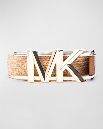 Michael Kors Stretch Straw Belt With MK Logo Buckle